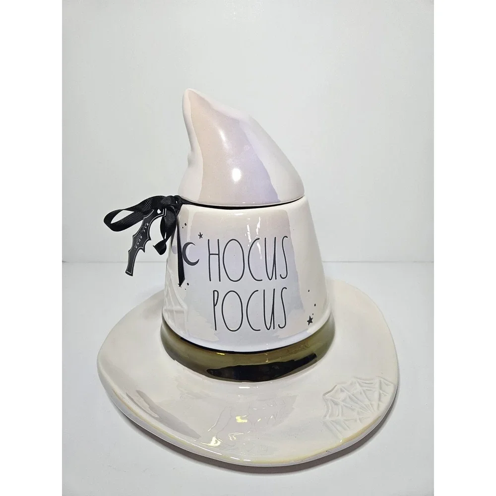 Rae Dunn Hocus Pocus Witch Hat Cookie Jar Pink Iridescent Halloween Ceramic NEW
